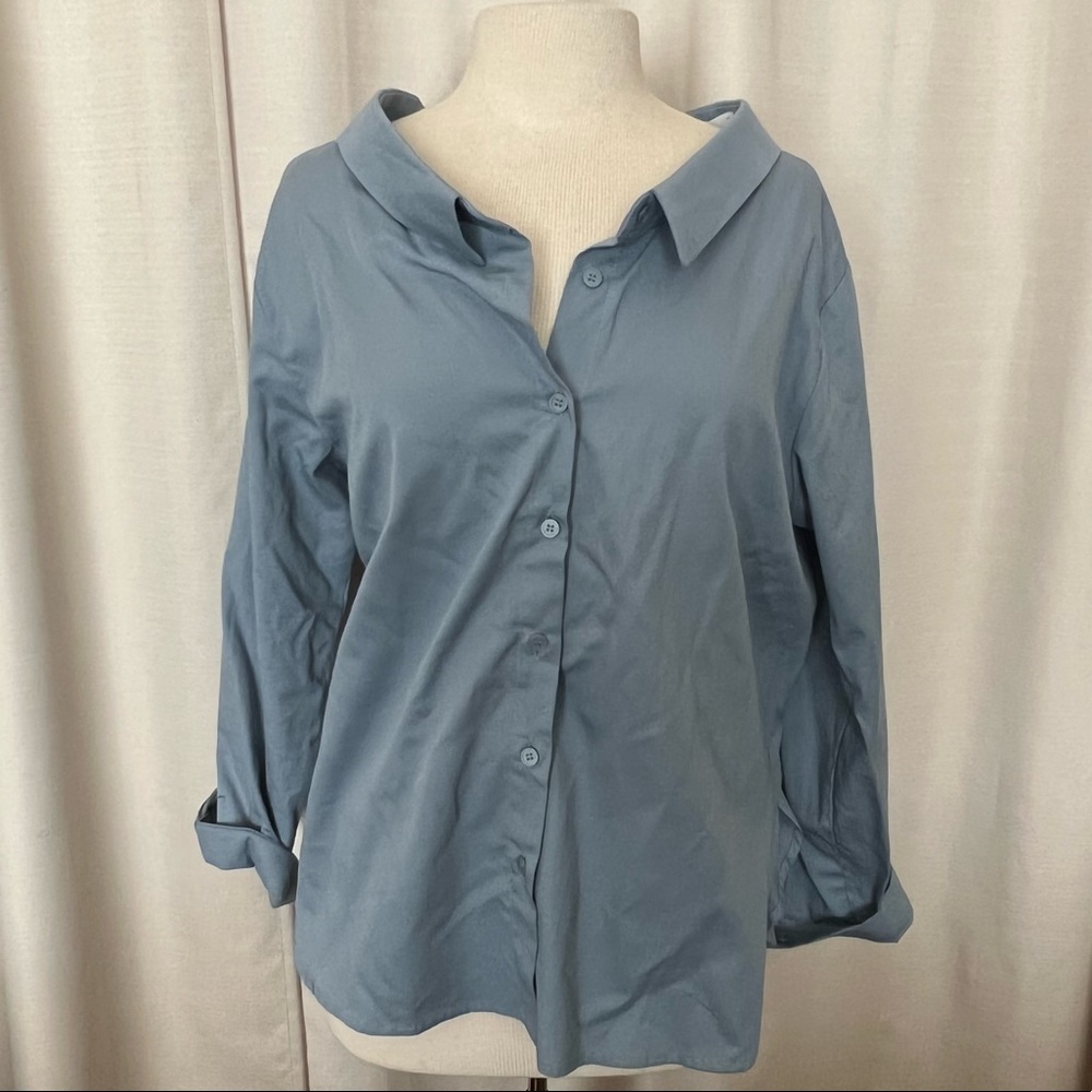 Oak + Fort blue button up shirt